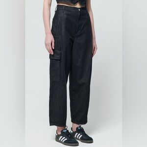 NWT Etica Lewis High Waist Pleated Ankle Cargo Jeans Onyx Black Denim